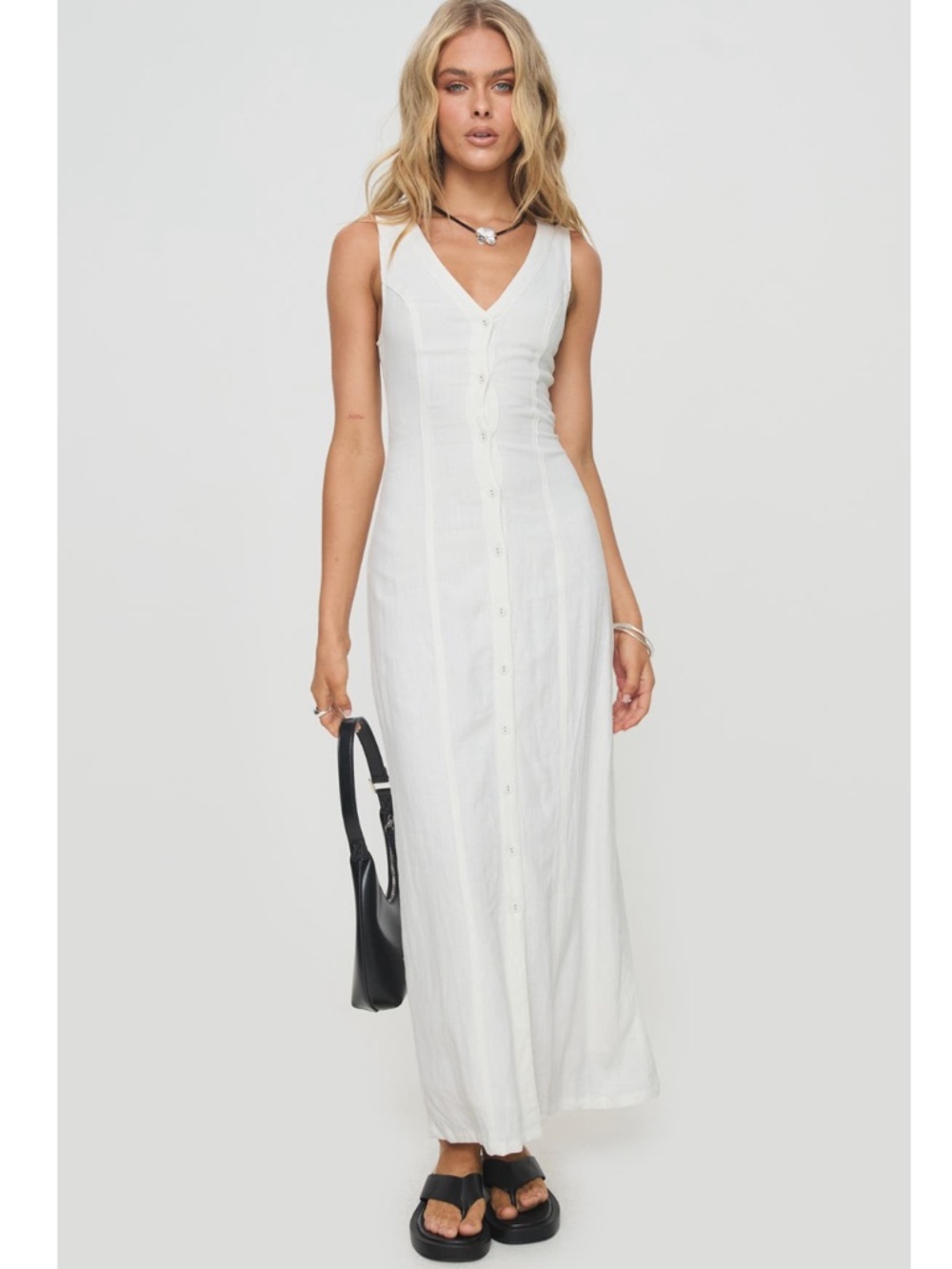 Princess Polly Summer Season Button Front Linen Blend Dress New! - Picture 2 of 15